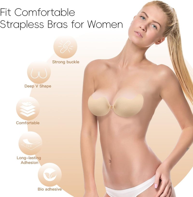 Fanceasily Sticky Adhesive Bra Push Up Strapless Sticky Invisible Lift Backless Bra for Women - Image 3